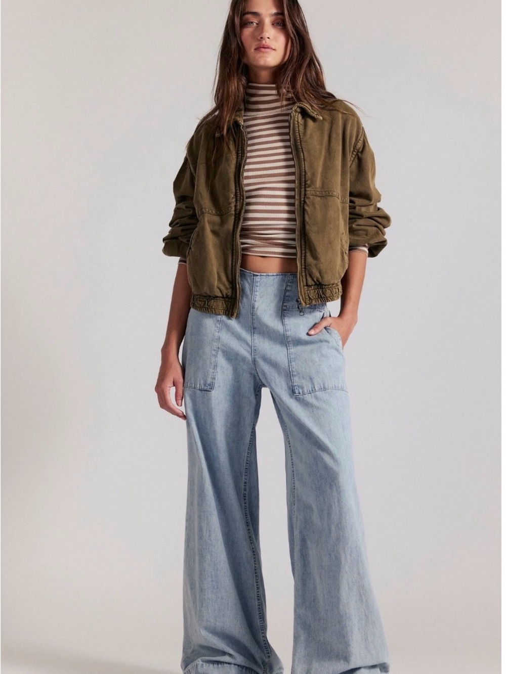 Free People Light Blue Wide Leg Patch Pocket Jeans